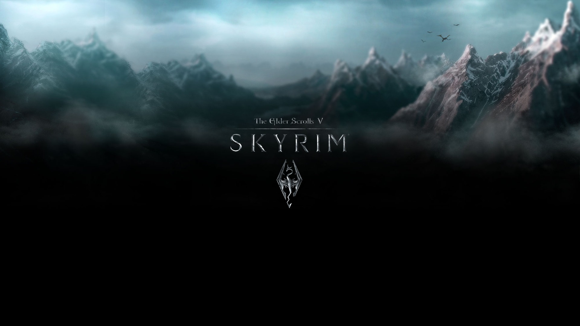 Wallpaper The Elder Scrolls V: Skyrim logo and mountains