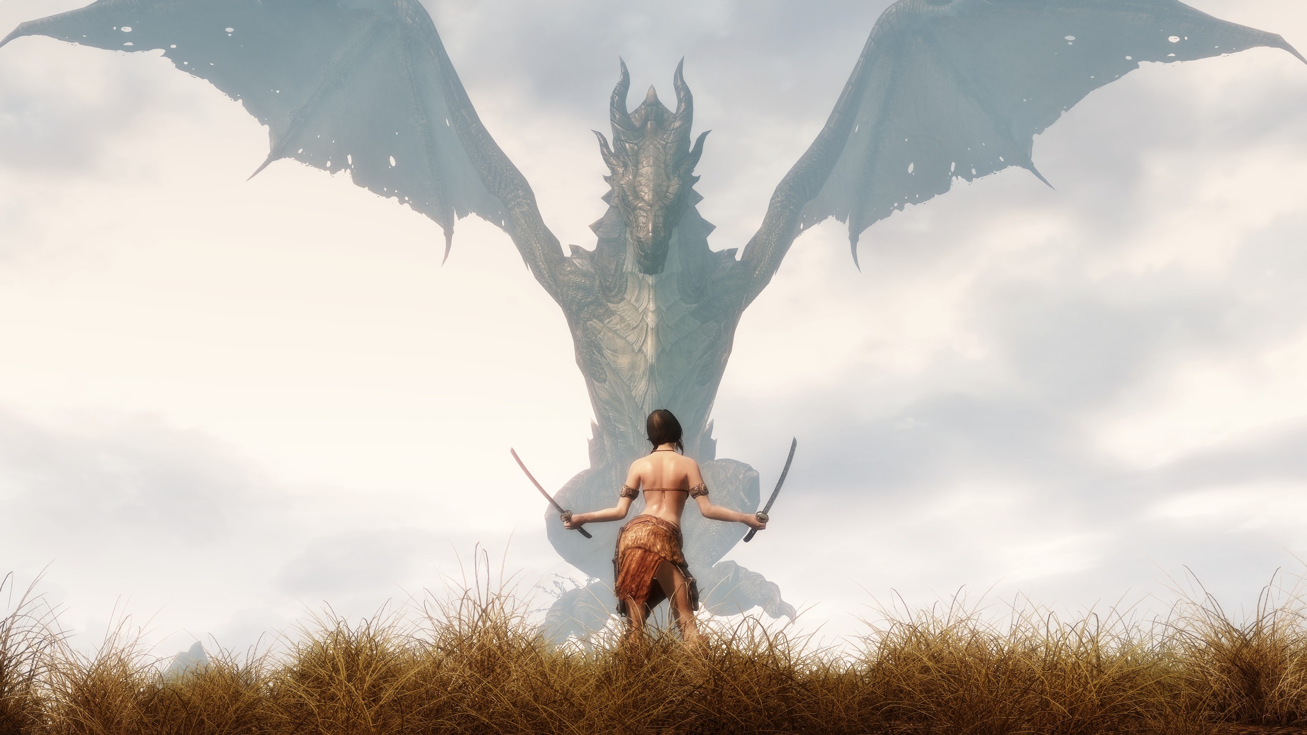 Wallpaper The Elder Scrolls V: Skyrim girl and dragon