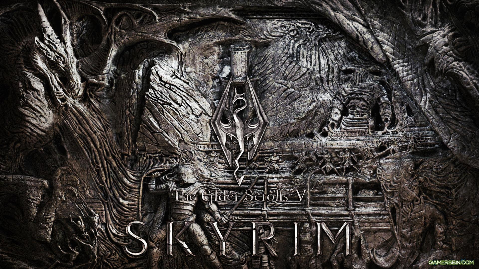 Wallpaper The Elder Scrolls V: Skyrim logo on the wall